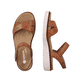 Braune remonte Riemchensandalen D2049-22 mit einem Klettverschluss. Schuh von oben, liegend.