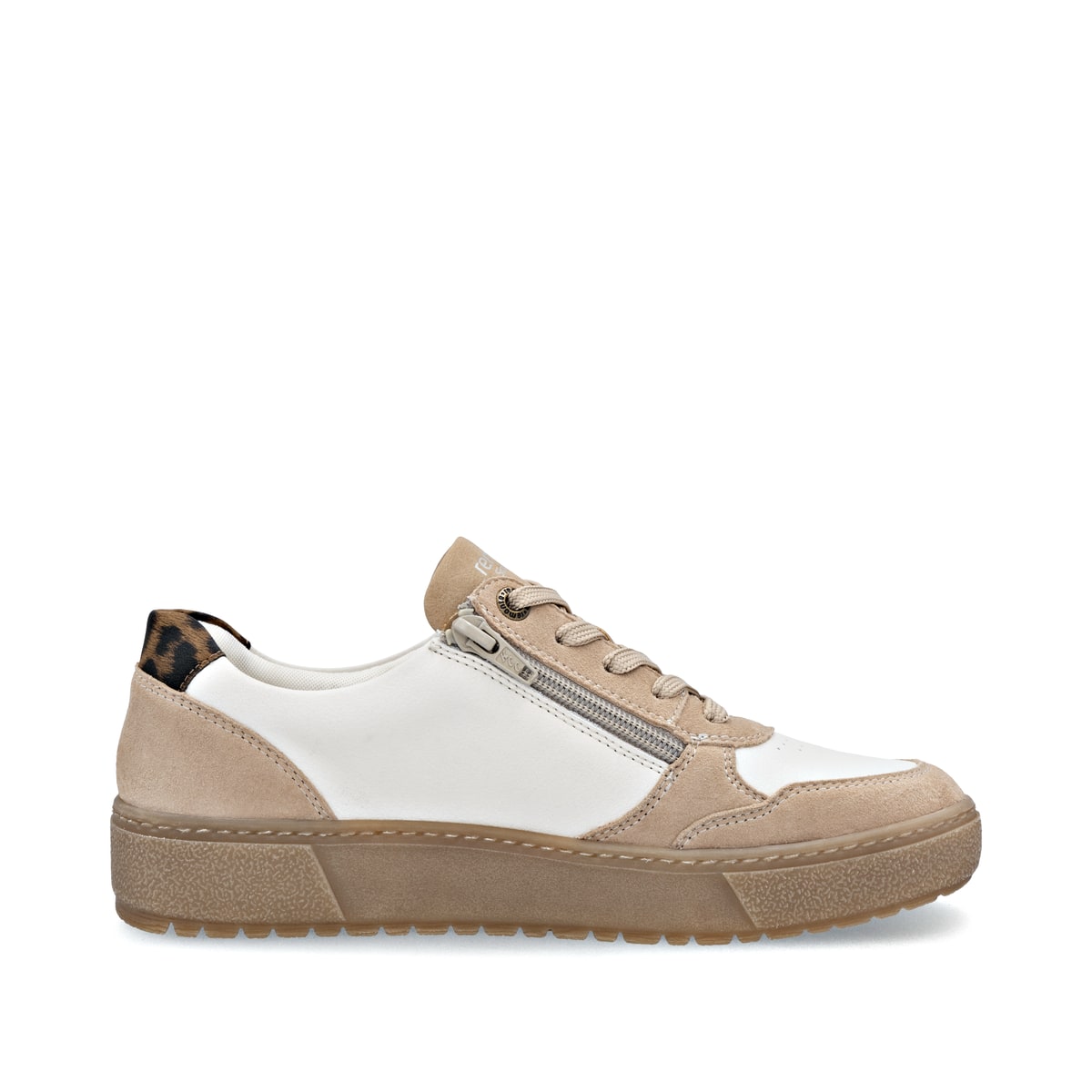 Beige remonte Damen Sneaker D2T01-60 mit Reißverschluss sowie der Komfortweite G. Schuh Innenseite.
