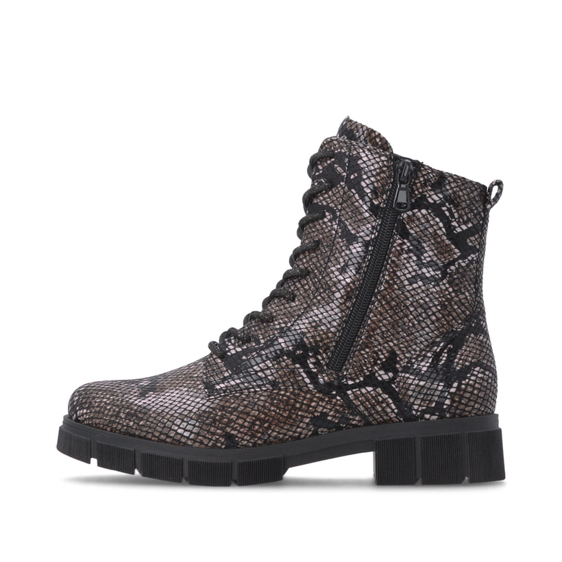 Bottes à lacets remonte noires végan pour femmes D2S72-03. Côté extérieur de la chaussure.