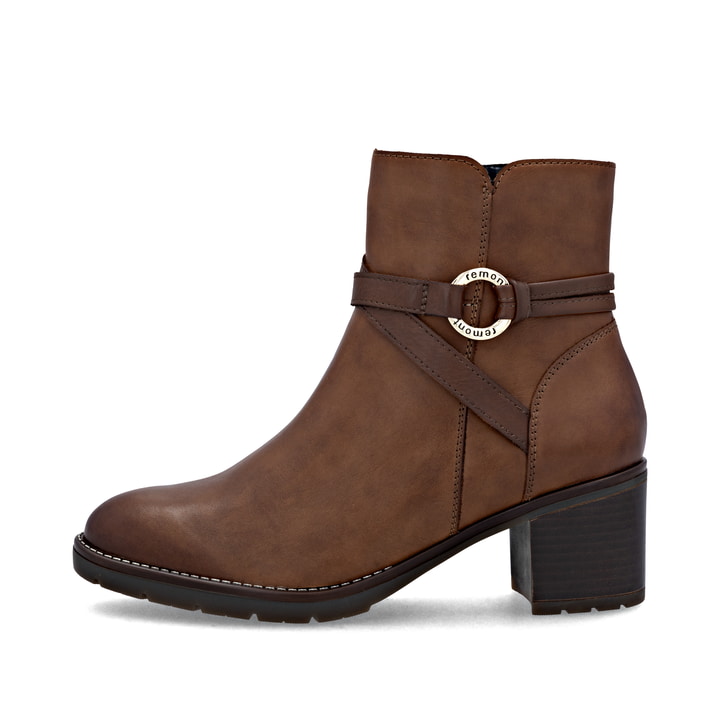 Bottines remonte marron pour femme D2A73-25 avec fermeture éclair. Côté extérieur de la chaussure.