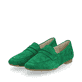 Smaragdgrüne remonte Damen Loafer D0K02-52 mit einem Elastikeinsatz. Schuhpaar seitlich schräg.