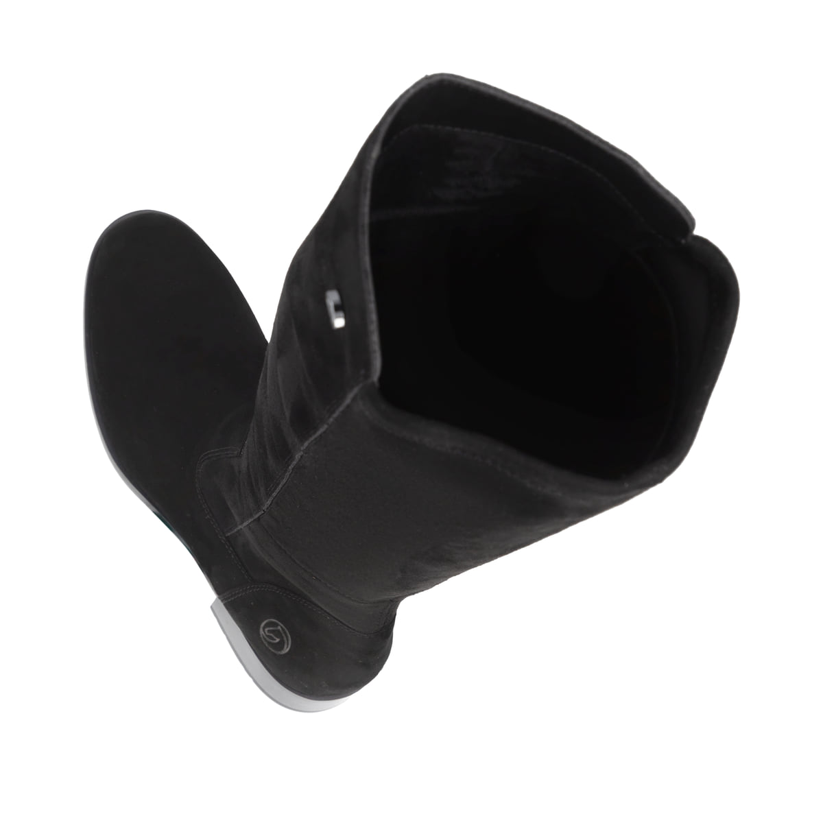 Bottes cuissardes remonte noires femmes D3U70-00 avec fermeture éclair. Chaussure vue de dessus, couchée.