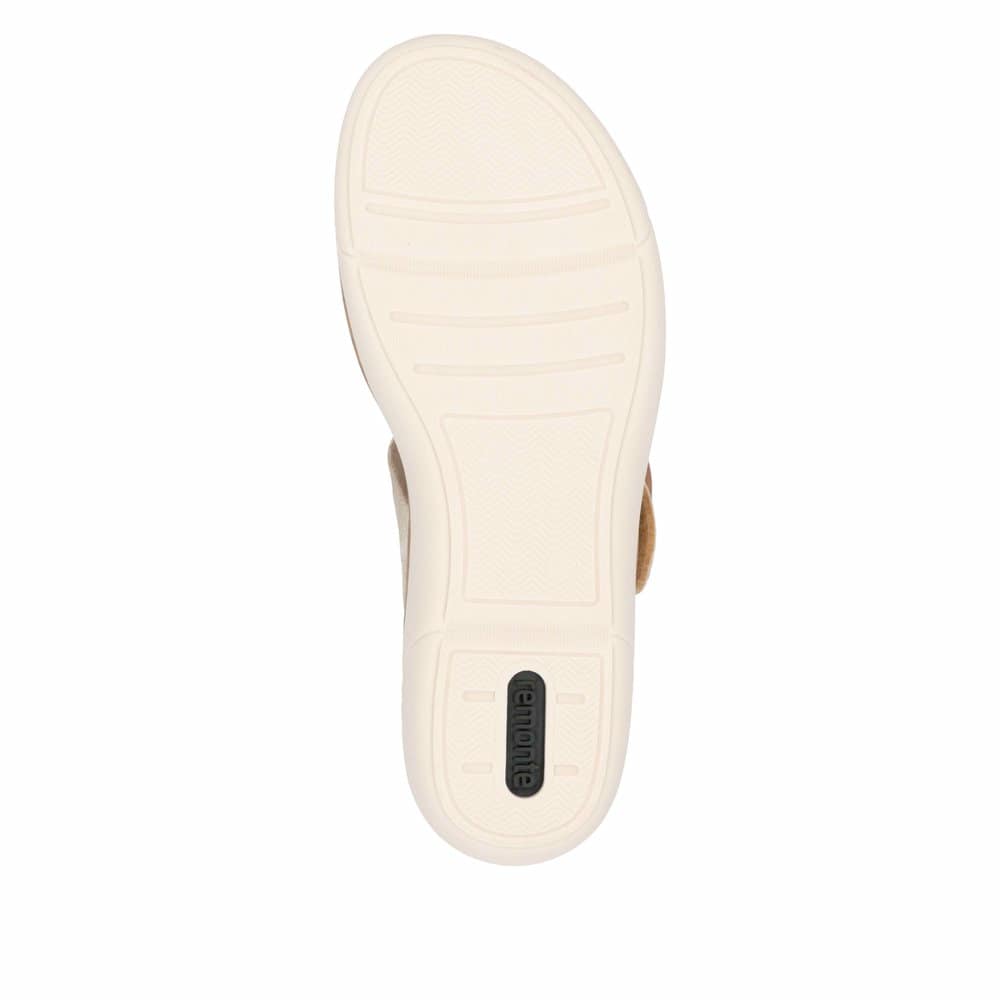 Beige remonte Riemchensandalen R6853-61 mit einem Klettverschluss. Schuh Laufsohle.