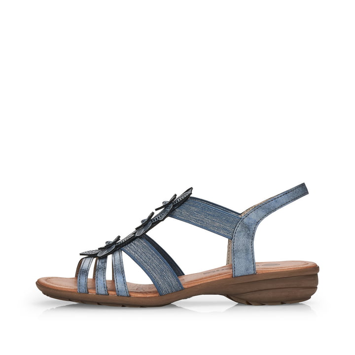 
Jeansblaue remonte Damen Riemchensandalen R3663-14 mit einer flexiblen Profilsohle. Schuh Außenseite
