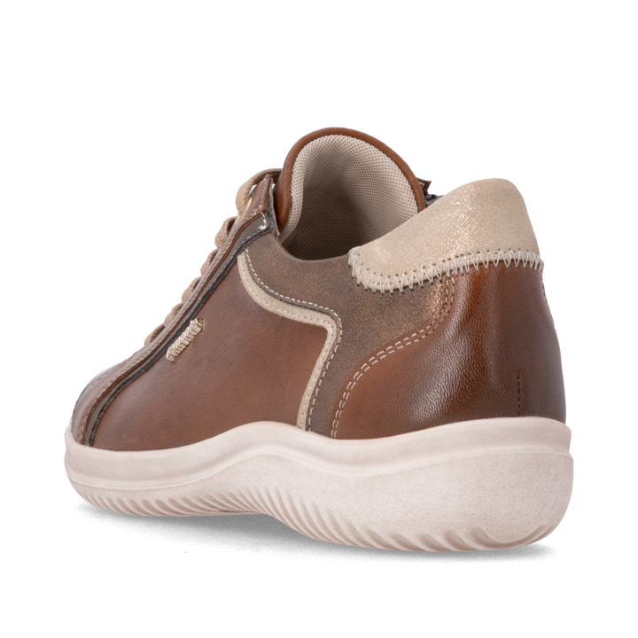 Braun-bronzene remonte Damen Schnürschuhe D1E12-24 mit einem Reißverschluss. Schuh von hinten.