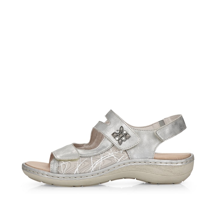 Graue remonte Riemchensandalen D7647-40 mit Klettverschluss sowie Komfortweite G. Schuh Außenseite.