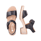 
Asphaltschwarze remonte Damen Riemchensandaletten D0N52-00 mit einem Blockabsatz. Schuhpaar von oben.