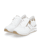 Weiße remonte Damen Sneaker Low D0T04-80 mit Reißverschluss sowie Extraweite H. Schuhpaar seitlich schräg.