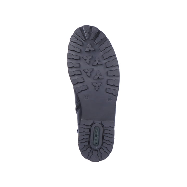 Schwarze remonte Damen Biker Boots D8475-01 mit wasserabweisender TEX-Membran. Schuh Laufsohle.