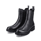 Schwarze remonte Chelsea Boots D8694-00 mit Reißverschluss sowie Komfortweite G. Schuhpaar seitlich schräg.