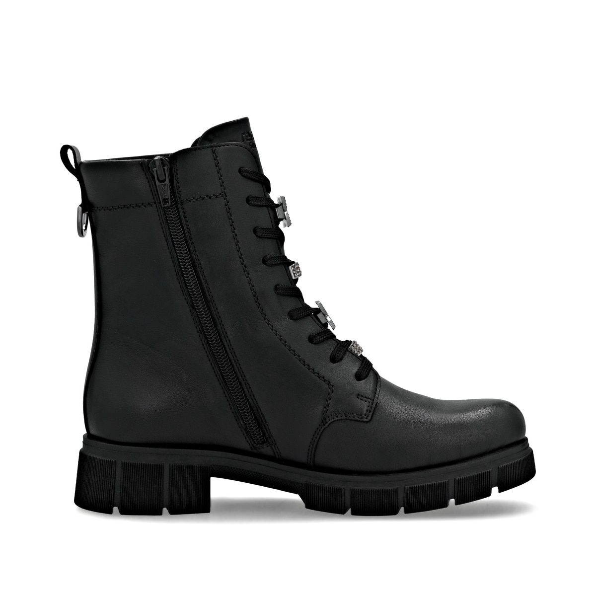 Schwarze remonte Damen Schnürstiefel D2S73-00 mit wasserabweisender TEX-Membran. Schuh Innenseite.