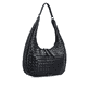 Sac à main remonte Q0774-00 noir tressé et avec compartiment zippé. Côté gauche.