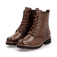 Braune remonte Damen Schnürstiefel D8661-24 mit einem Reißverschluss. Schuhpaar seitlich schräg.