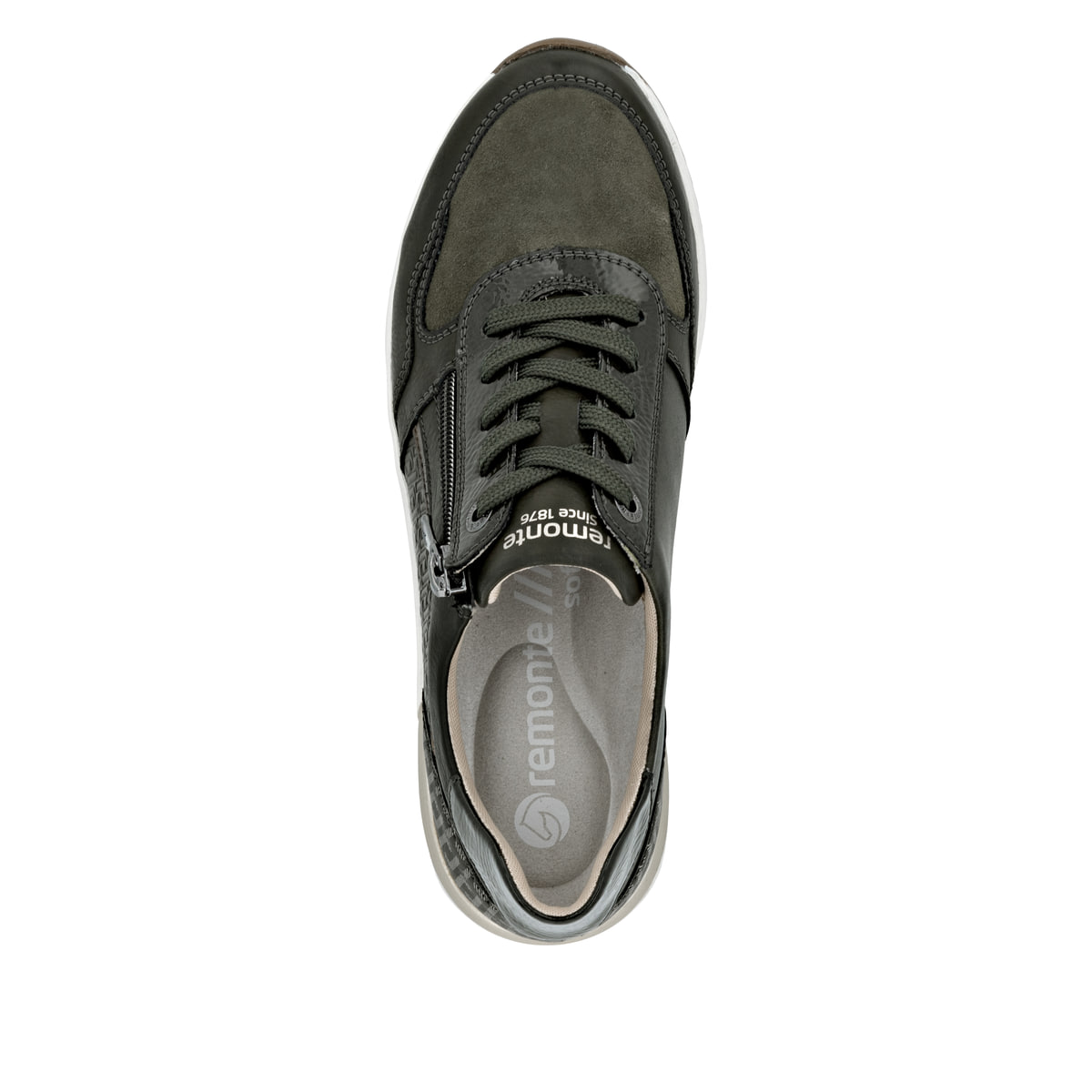 Baskets basses remonte vertes pour femme D0T16-54 avec fermeture éclair. Semelle extérieure de la chaussure.