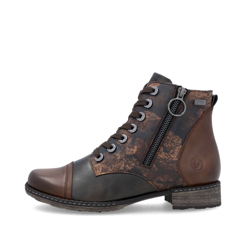 Braune remonte Damen Stiefeletten D4382-25 mit wasserabweisender TEX-Membran. Schuh Außenseite.