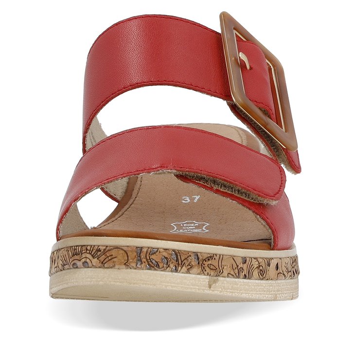 Kirschrote remonte Damen Pantoletten D3068-33 mit Klettverschluss. Schuh von vorne.