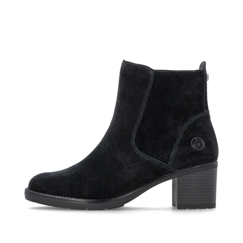 Schwarze remonte Damen Stiefeletten D2A81-02 mit einem Reißverschluss. Schuh Außenseite.
