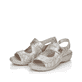 Graue remonte Riemchensandalen D7647-40 mit Klettverschluss sowie Komfortweite G. Schuhpaar seitlich schräg.