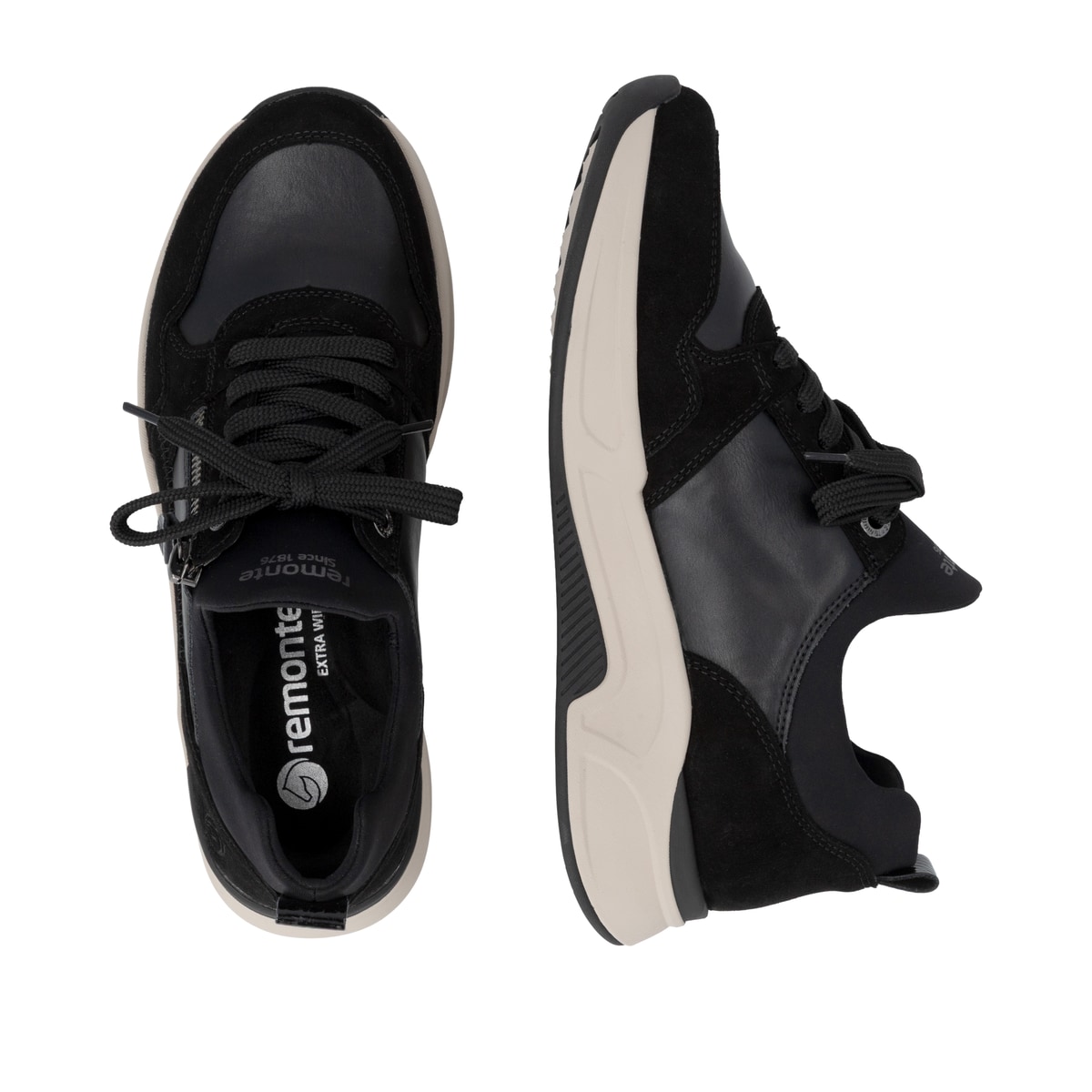 Mocassins remonte noirs femmes D3V01-02 avec fermeture éclair décorative. Chaussure vue de dessus, couchée.