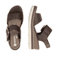 Dunkelbraune remonte Keilsandaletten D2L53-25 mit trendiger Schnalle. Schuh von oben, liegend.