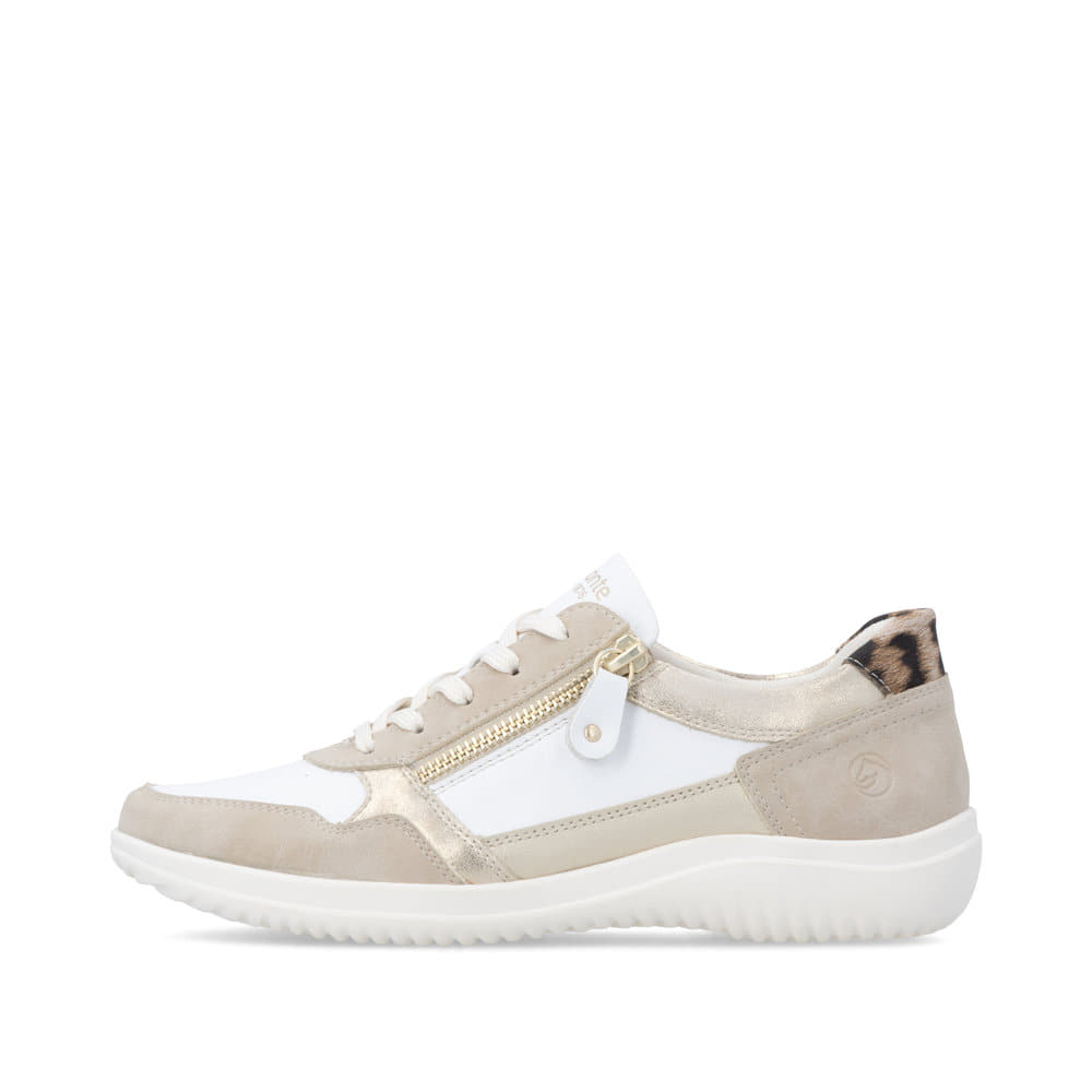 Weißbeige remonte Damen Schnürschuhe D1E06-82 mit einem Reißverschluss. Schuh Außenseite.