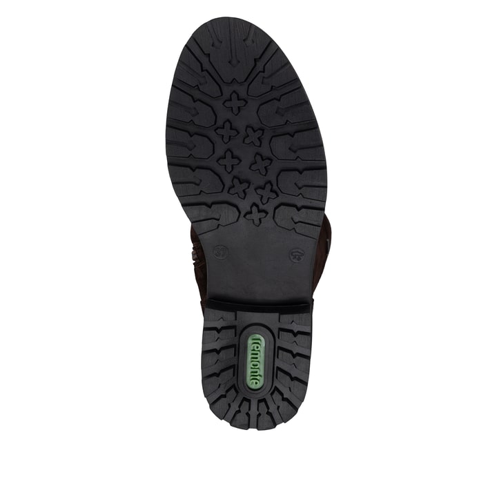 Dunkelbraune remonte Hochschaftstiefel R6581-25. Schuh Laufsohle.