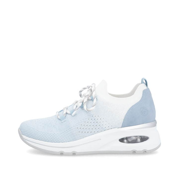 Blaue remonte Damen Slipper D2H04-10 mit einem Gummizug sowie der Extraweite H. Schuh Außenseite.