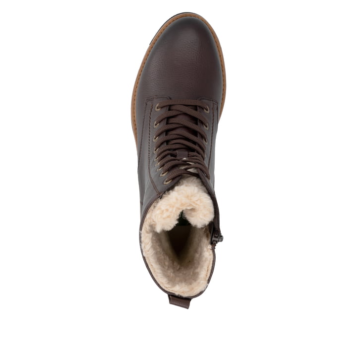 Dunkelbraune remonte Damen Schnürstiefel D3A73-25. Schuh von oben.