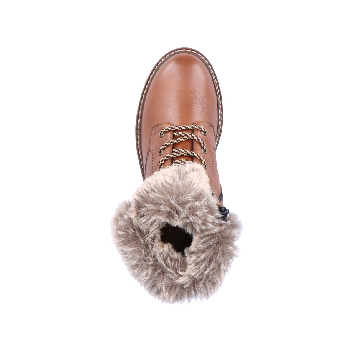 Zimtbraune remonte Damen Schnürstiefel D0B74-24 mit griffiger Glass-Fibre Sohle. Schuh von oben.