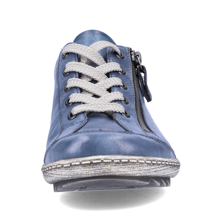 Blaue remonte Damen Schnürschuhe R1402-15 mit wasserabweisender TEX-Membran. Schuh von oben, liegend.