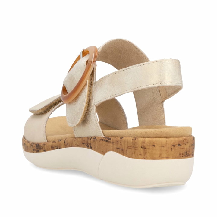 Beige remonte Riemchensandalen R6853-61 mit einem Klettverschluss. Schuh von hinten.