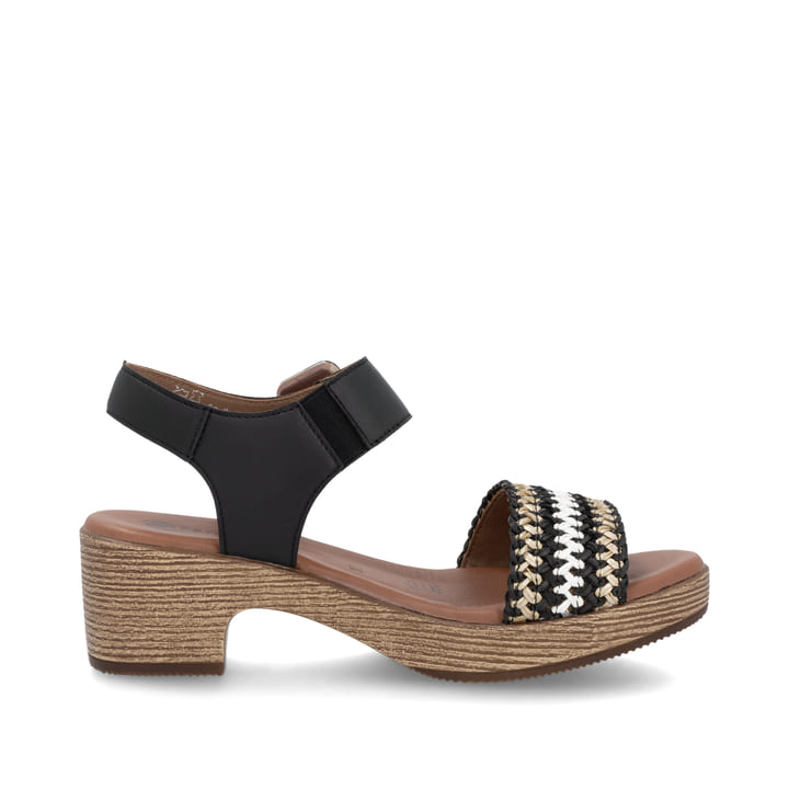 Schwarze remonte Riemchensandaletten D0N58-03 mit einem Klettverschluss. Schuh Innenseite.