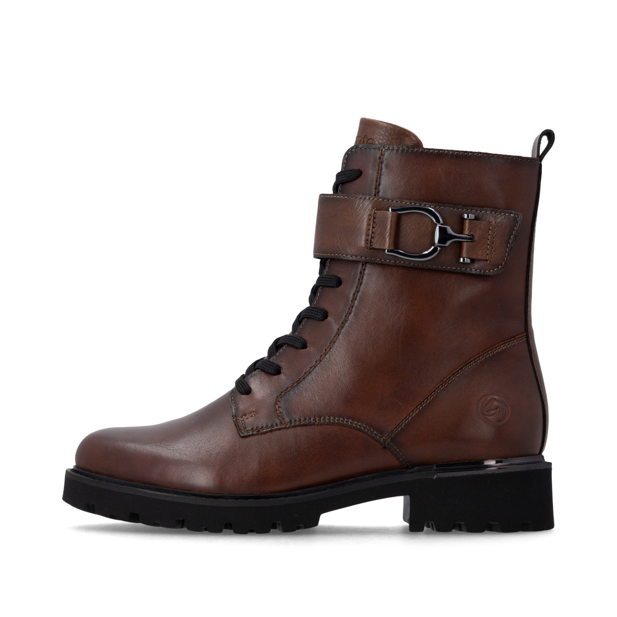 Braune remonte Damen Schnürstiefel D8657-22 mit einem Reißverschluss. Schuh Außenseite.