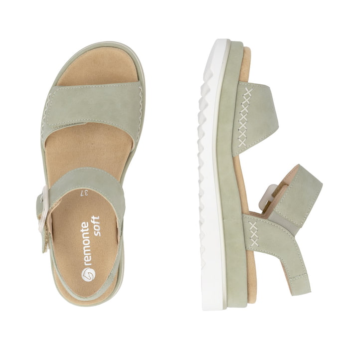 Grüne remonte Riemchensandalen D3P53-52 mit trendiger Schnalle. Schuh von oben, liegend.