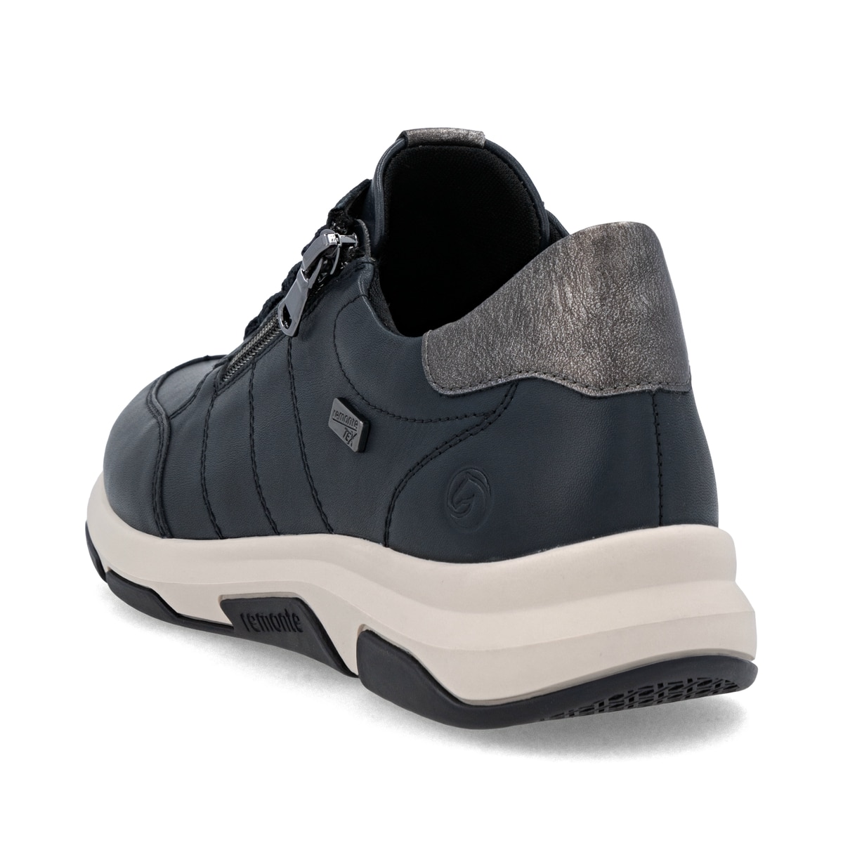 Blaue remonte Damen Sneaker D1S06-14 mit wasserabweisender remonteTEX-Membran. Schuh von hinten.