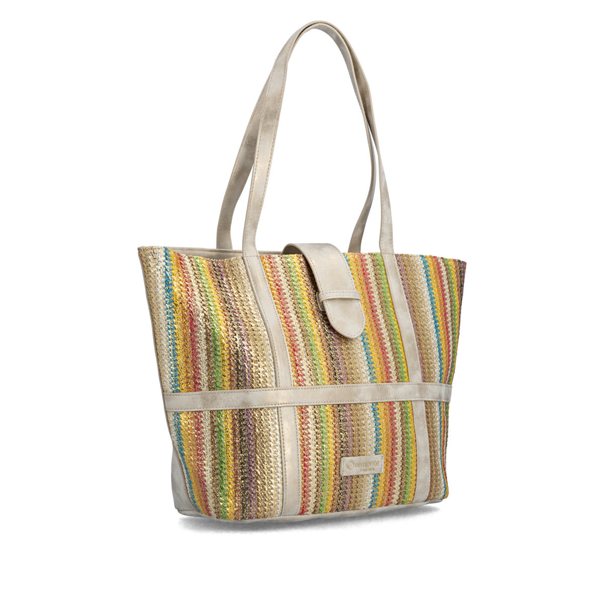 Cabas remonte Q0764-90 orange avec accents métalliques et fermeture éclair. Côté gauche.