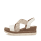 Beige remonte Keilsandaletten D2L54-60 mit Gummizug sowie weicher Innensohle. Schuh Außenseite.