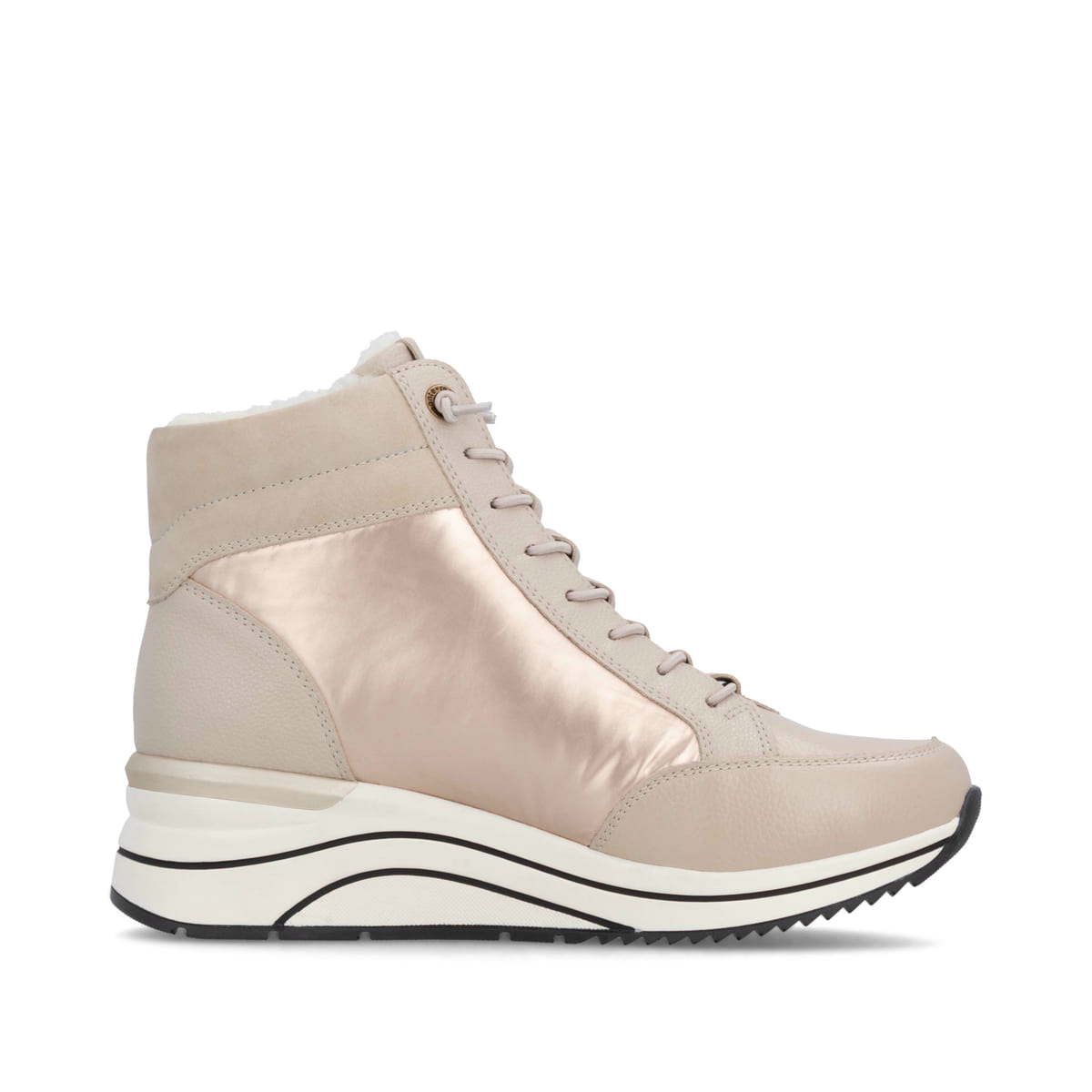 Sandbeige remonte Damen Schnürstiefel D0T72-60 mit Schnürung und Reißverschluss. Schuh Innenseite