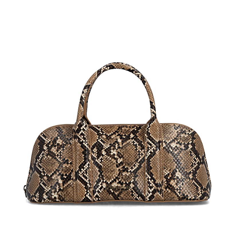 Sac à main remonte Q0673-25 avec motif serpent avec poignée de transport, bandoulière et poche intérieure.Devant.