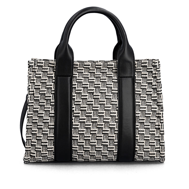 Sac à main remonte Q0767-02 noir avec motif tressé et bretelles amovibles ajustables. Arrière.