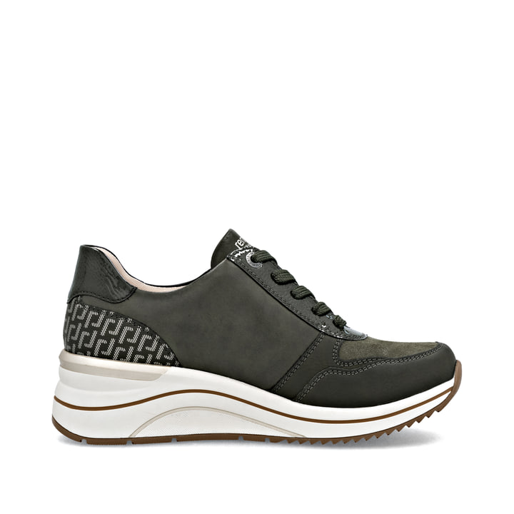 Baskets basses remonte vertes pour femme D0T16-54 avec fermeture éclair. Chaussure vue de l'arrière.
