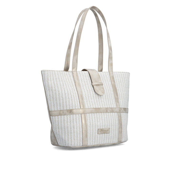 Cabas remonte Q0764-80 blanc avec accents métalliques et fermeture éclair. Côté gauche.