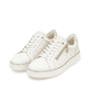 Weiße remonte Damen Sneaker Low D2E00-80 mit Reißverschluss sowie Komfortweite G. Schuhpaar seitlich schräg.