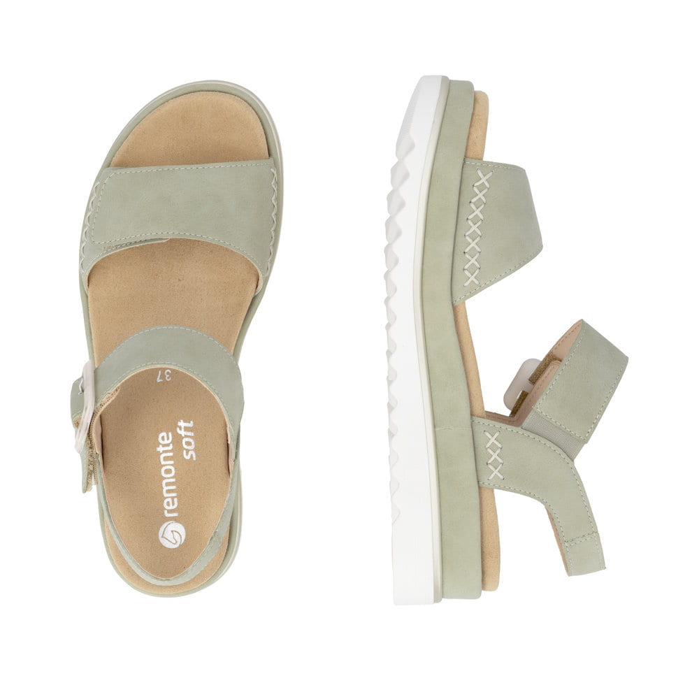 Grüne remonte Riemchensandalen D3P53-52 mit trendiger Schnalle. Schuh von oben, liegend.
