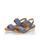 Blaue remonte Riemchensandalen R6853-14 mit einem Klettverschluss. Schuhpaar seitlich schräg.