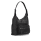 Sac bandoulière remonte Q0725-00 en noir avec un compartiment principal spacieux, fermeture éclair et deux poches extérieures. Côté gauche.