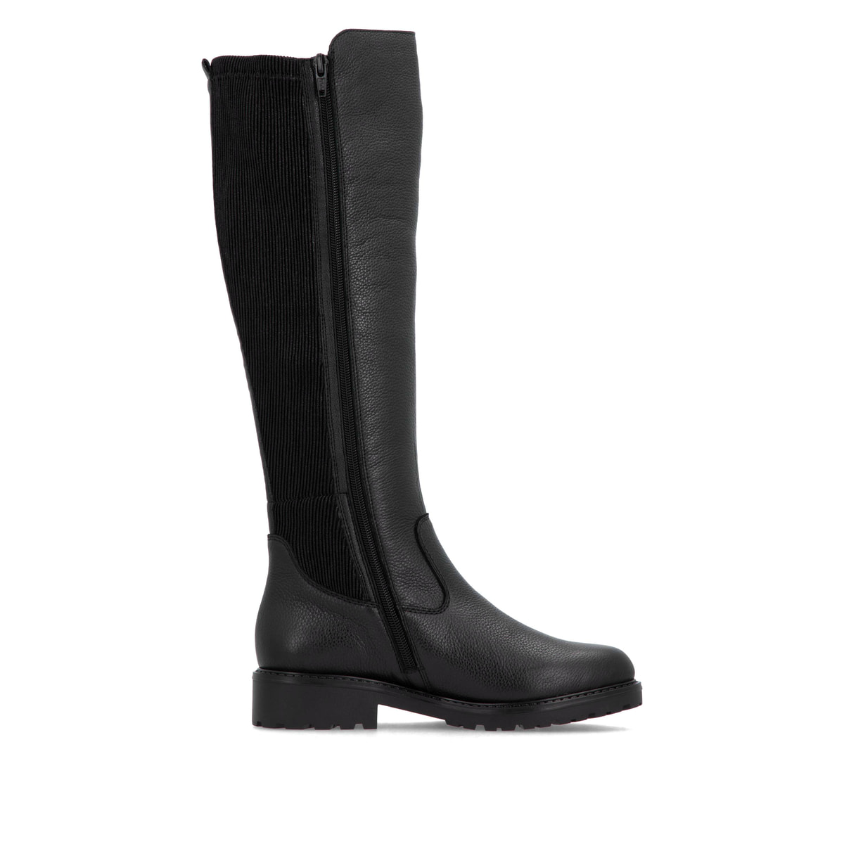 Schwarze remonte Hochschaftstiefel R6594-00 mit einem Reißverschluss. Schuh Innenseite.