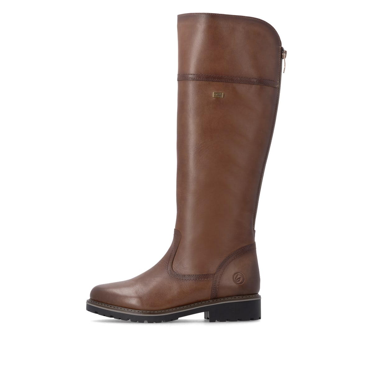 Braune remonte Hochschaftstiefel R6581-24 mit wasserabweisender TEX-Membran. Schuh Außenseite.