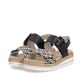 Sandales compensées remonte noires vegan pour femme D0Q62-03. Chaussures inclinées sur le côté.