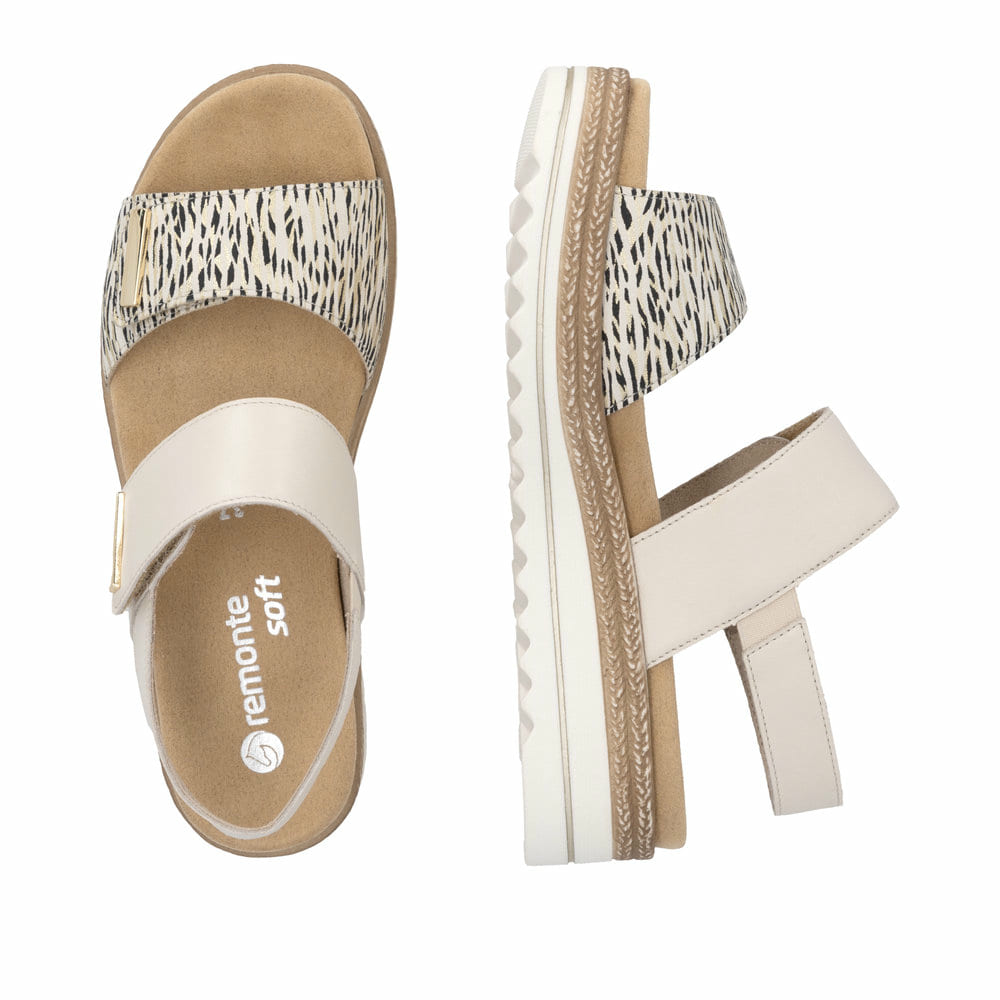 Sandales compensées remonte beiges femme D0Q59-60 avec fermeture velcro. Chaussure vue de dessus, couchée.